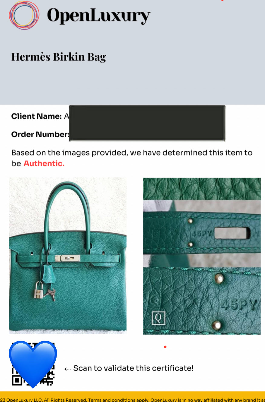 HERMES Malachite Green Birkin 30