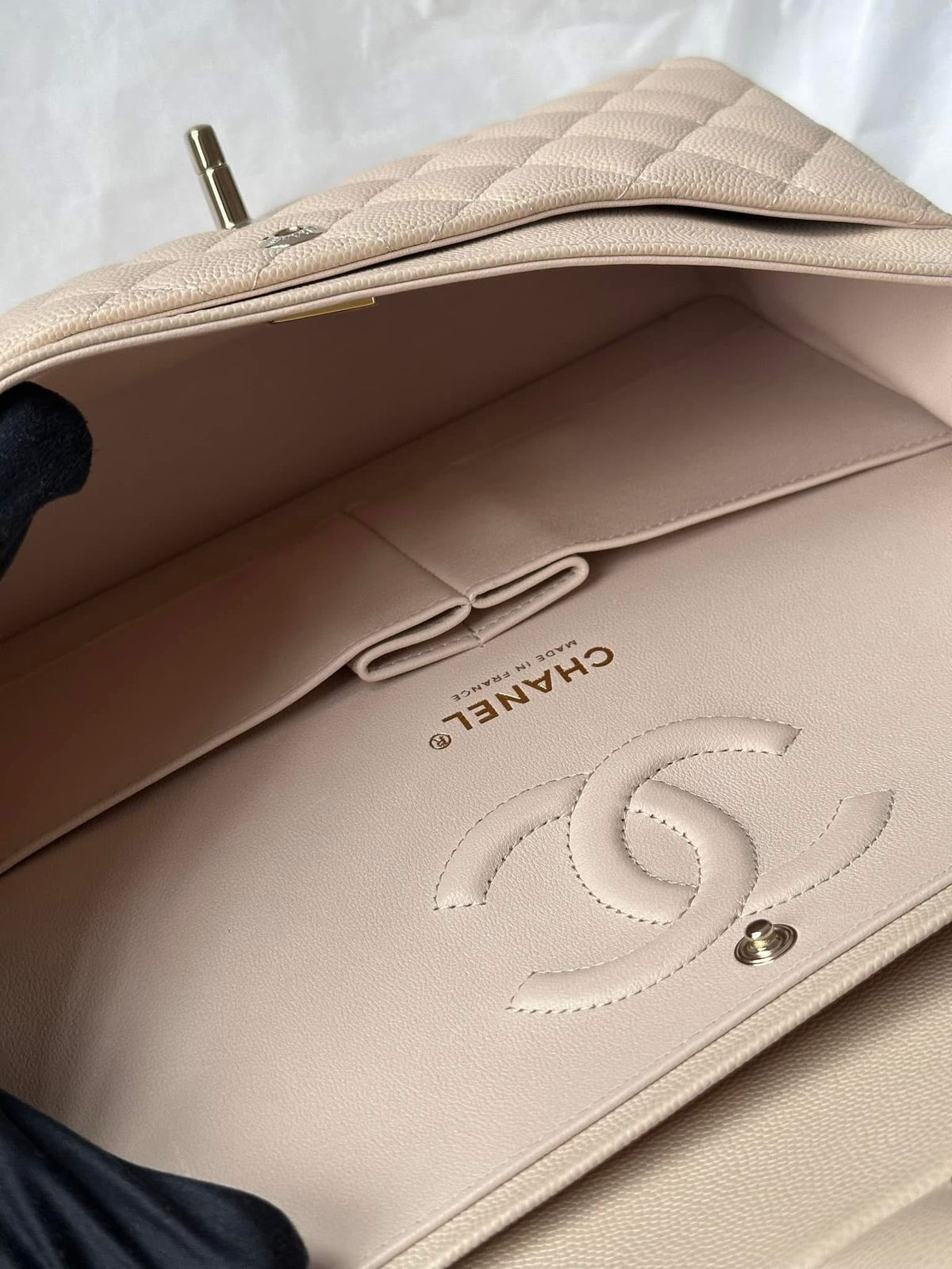 CHANEL Light Beige Medium Classic Flap