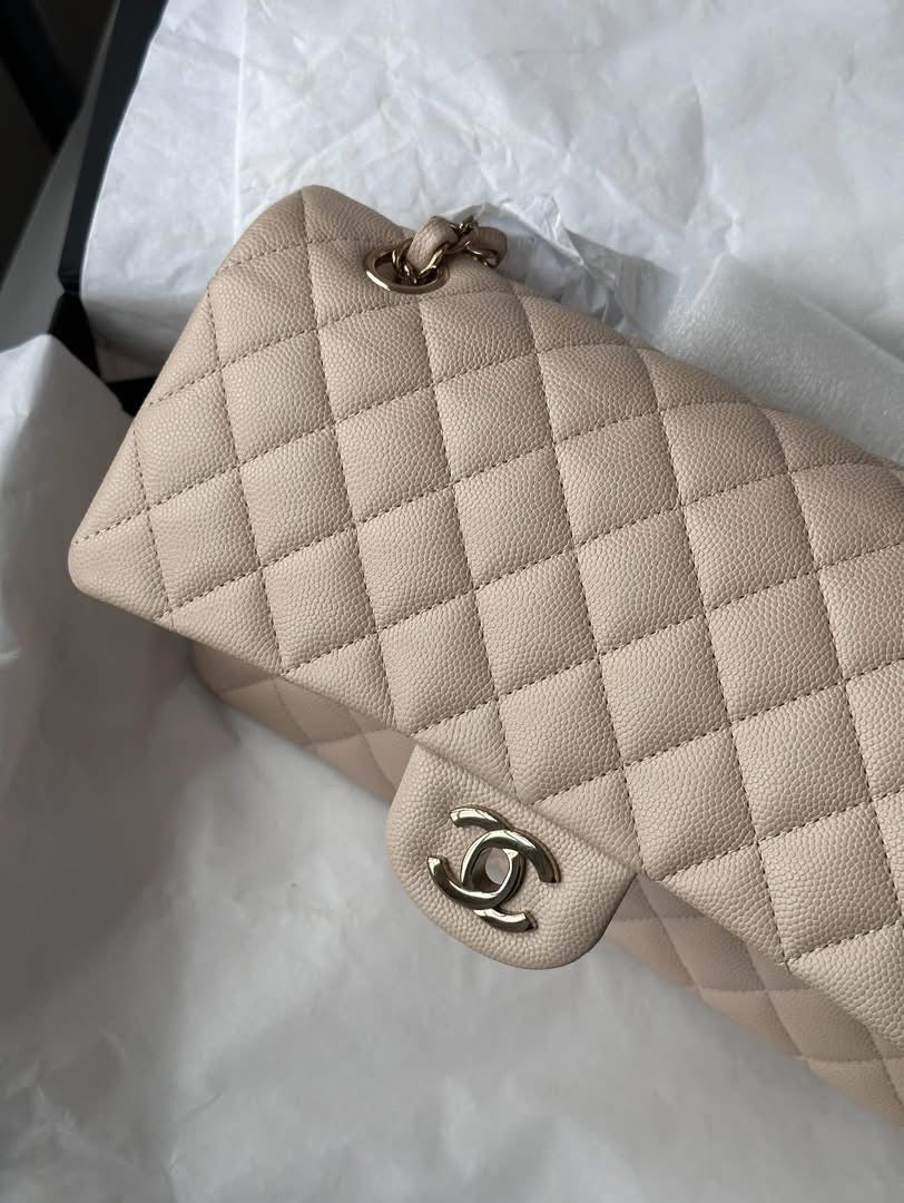CHANEL Light Beige Medium Classic Flap