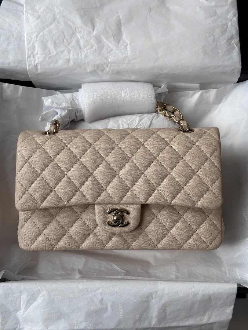 CHANEL Light Beige Medium Classic Flap