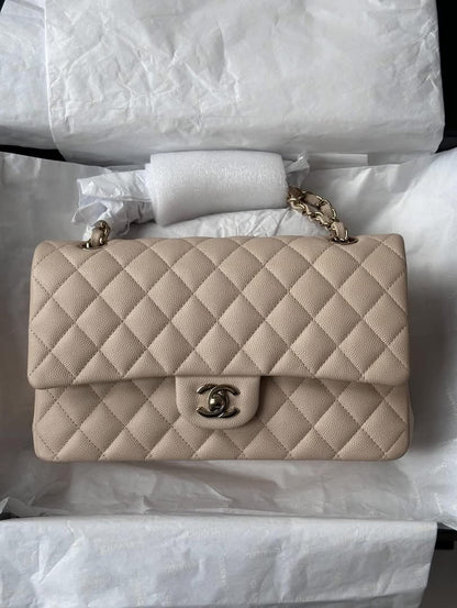CHANEL Light Beige Medium Classic Flap