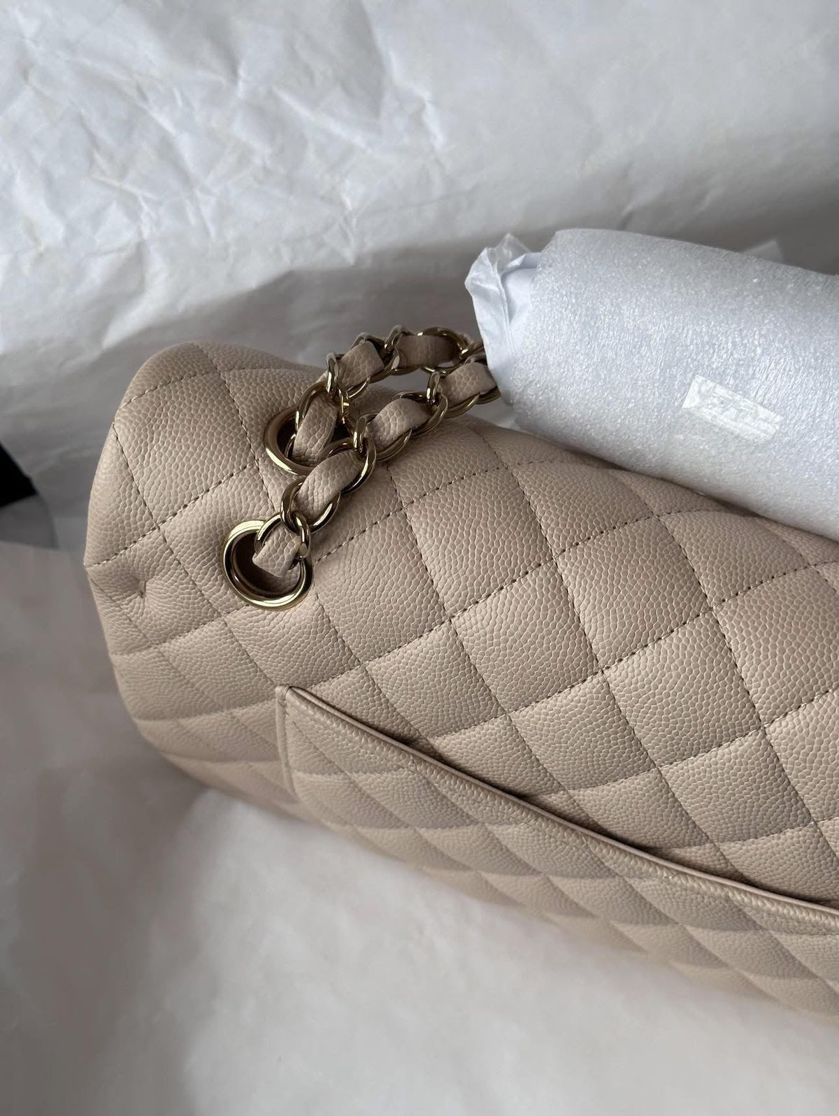 CHANEL Light Beige Medium Classic Flap