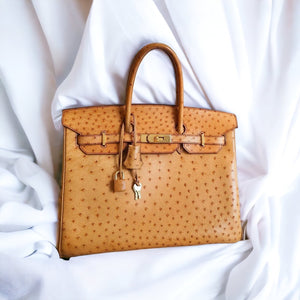 HERMES Brown Ostrich Skin Birkin 35