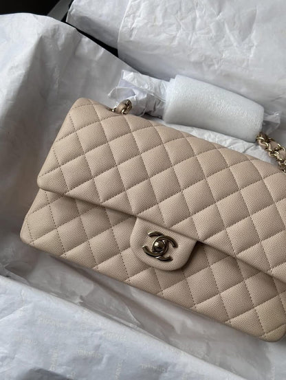 CHANEL Light Beige Medium Classic Flap