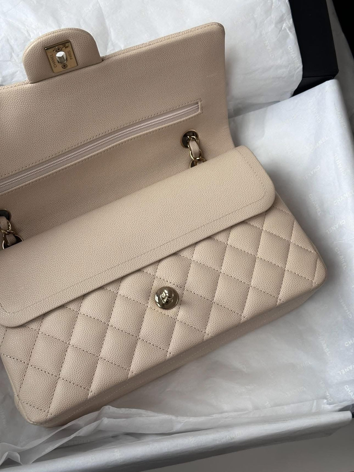 CHANEL Light Beige Medium Classic Flap
