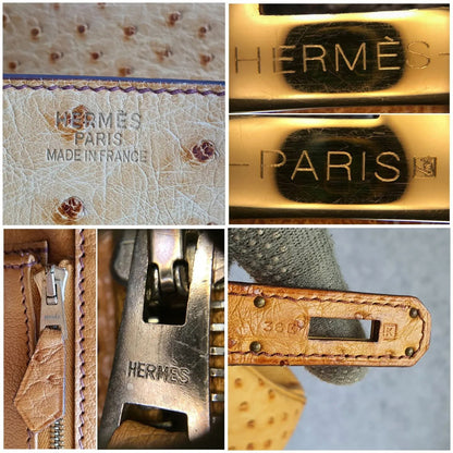 HERMES Brown Ostrich Skin Birkin 35