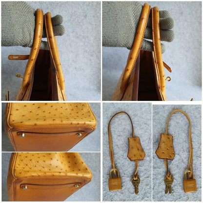 HERMES Brown Ostrich Skin Birkin 35