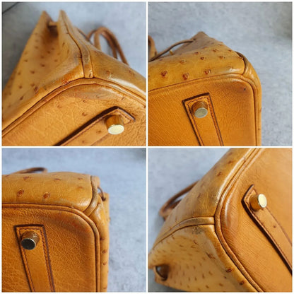 HERMES Brown Ostrich Skin Birkin 35
