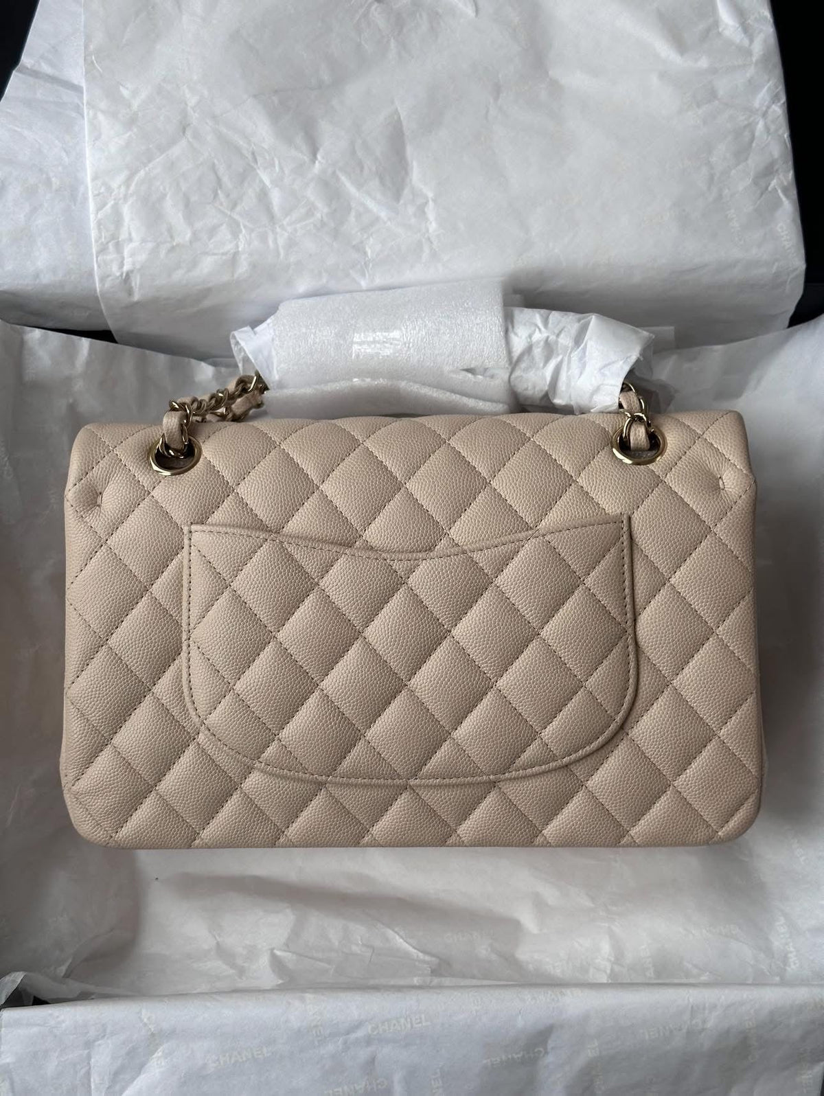 CHANEL Light Beige Medium Classic Flap