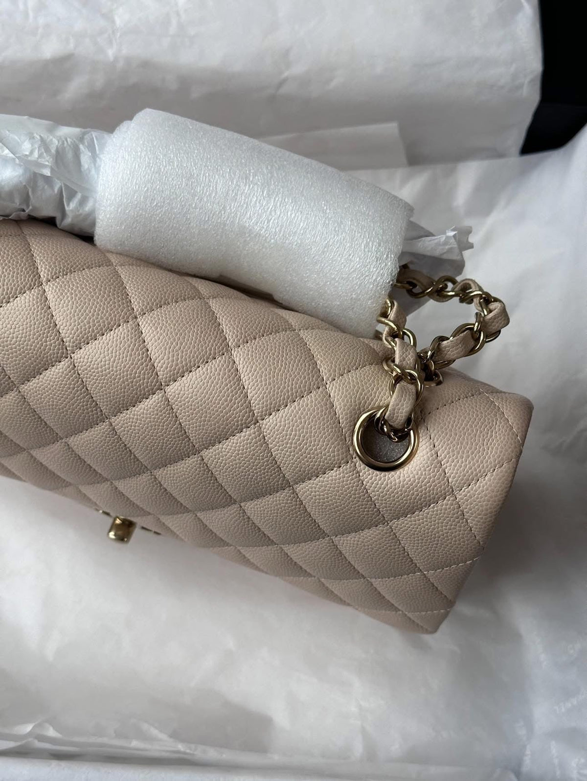 CHANEL Light Beige Medium Classic Flap