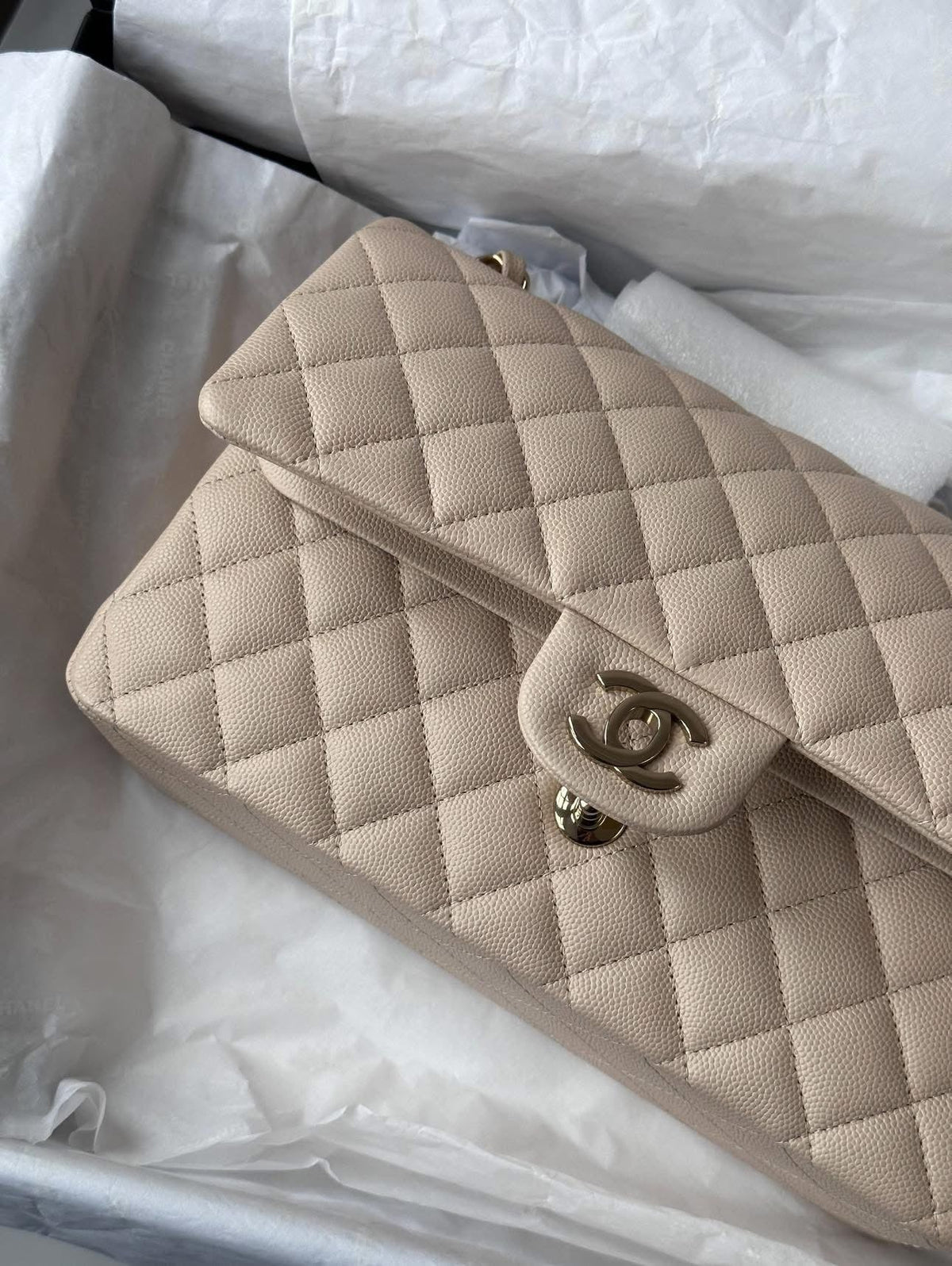 CHANEL Light Beige Medium Classic Flap