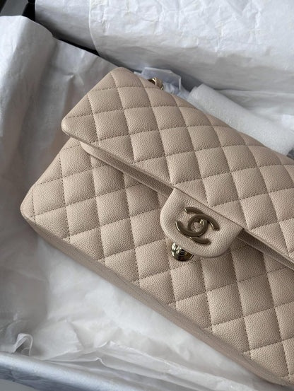 CHANEL Light Beige Medium Classic Flap