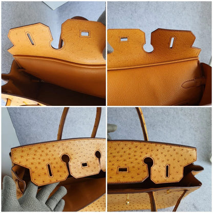 HERMES Brown Ostrich Skin Birkin 35