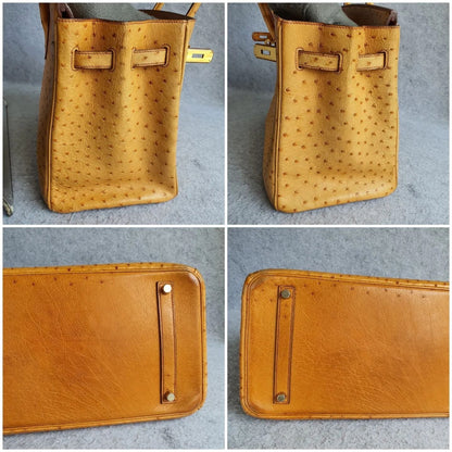 HERMES Brown Ostrich Skin Birkin 35
