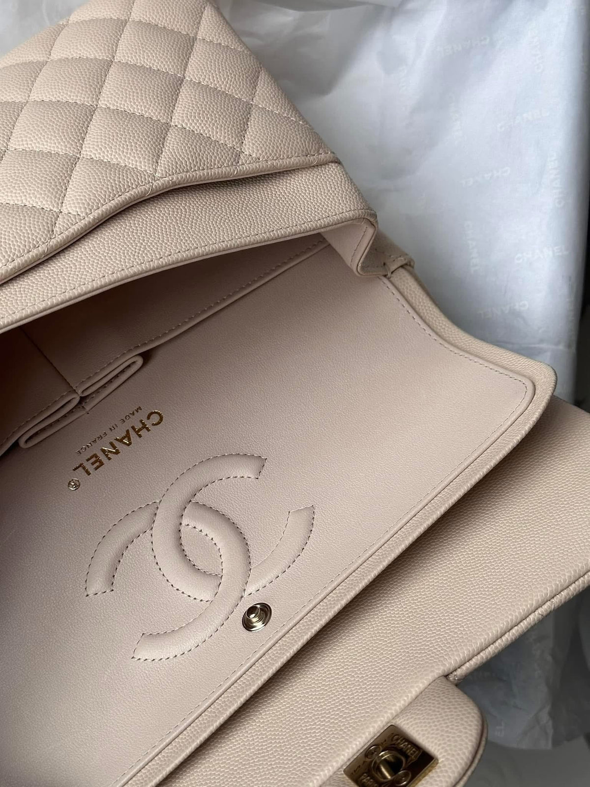 CHANEL Light Beige Medium Classic Flap